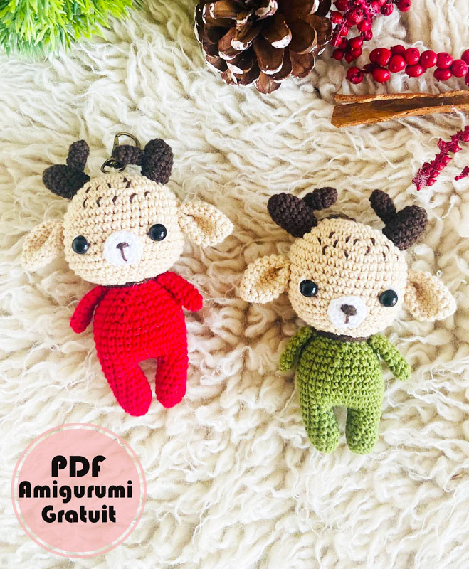 Porte-clés cerf de Noël Amigurumi Patron Français